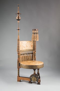 Carlo Bugatti Circular Seated Walnut Throne Chair