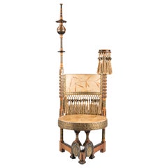 Carlo Bugatti Circular Seated Walnut Throne Chair