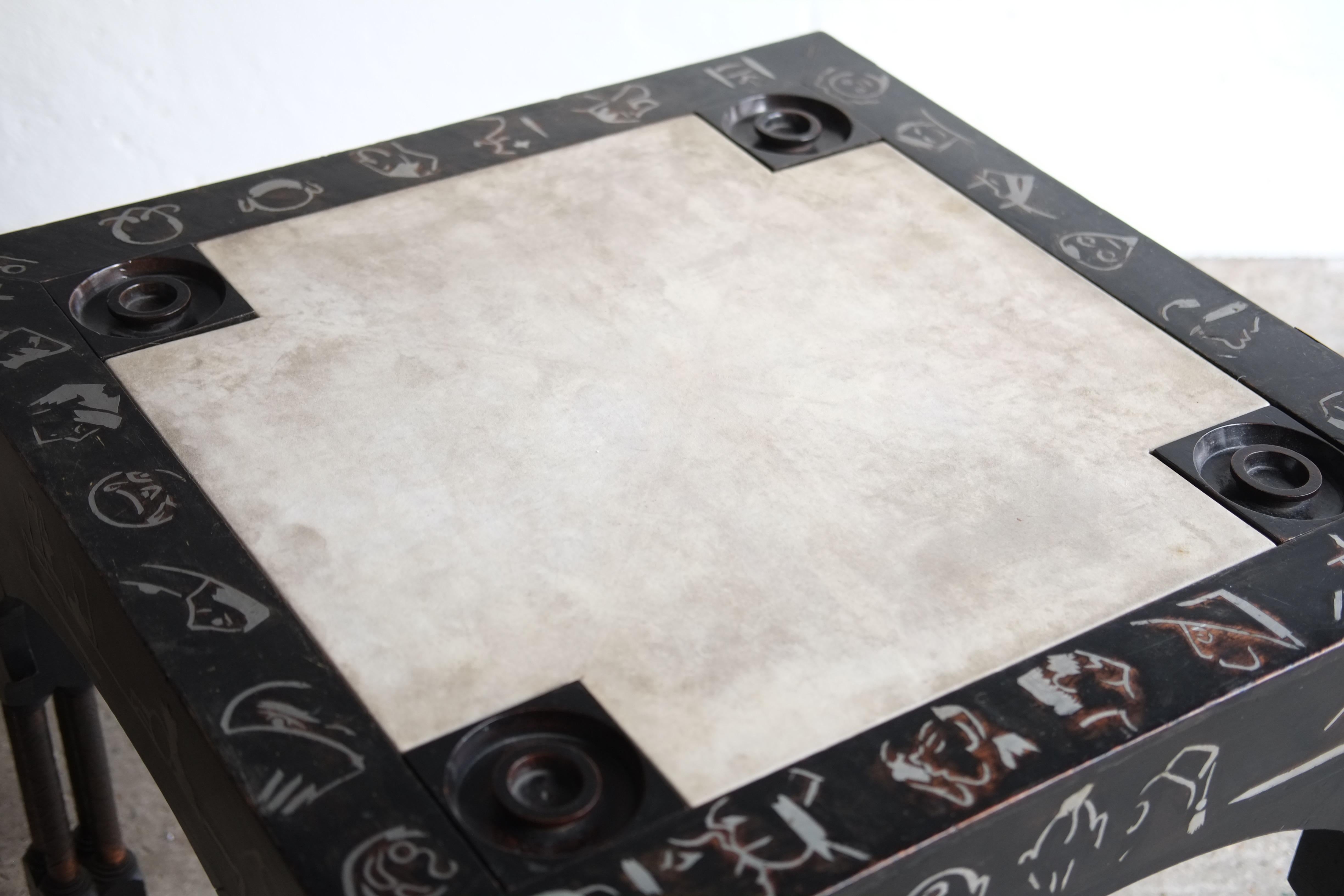 Carlo Bugatti Games Table, Circa 1900, Vellum and Pewter Inlay at 1stDibs