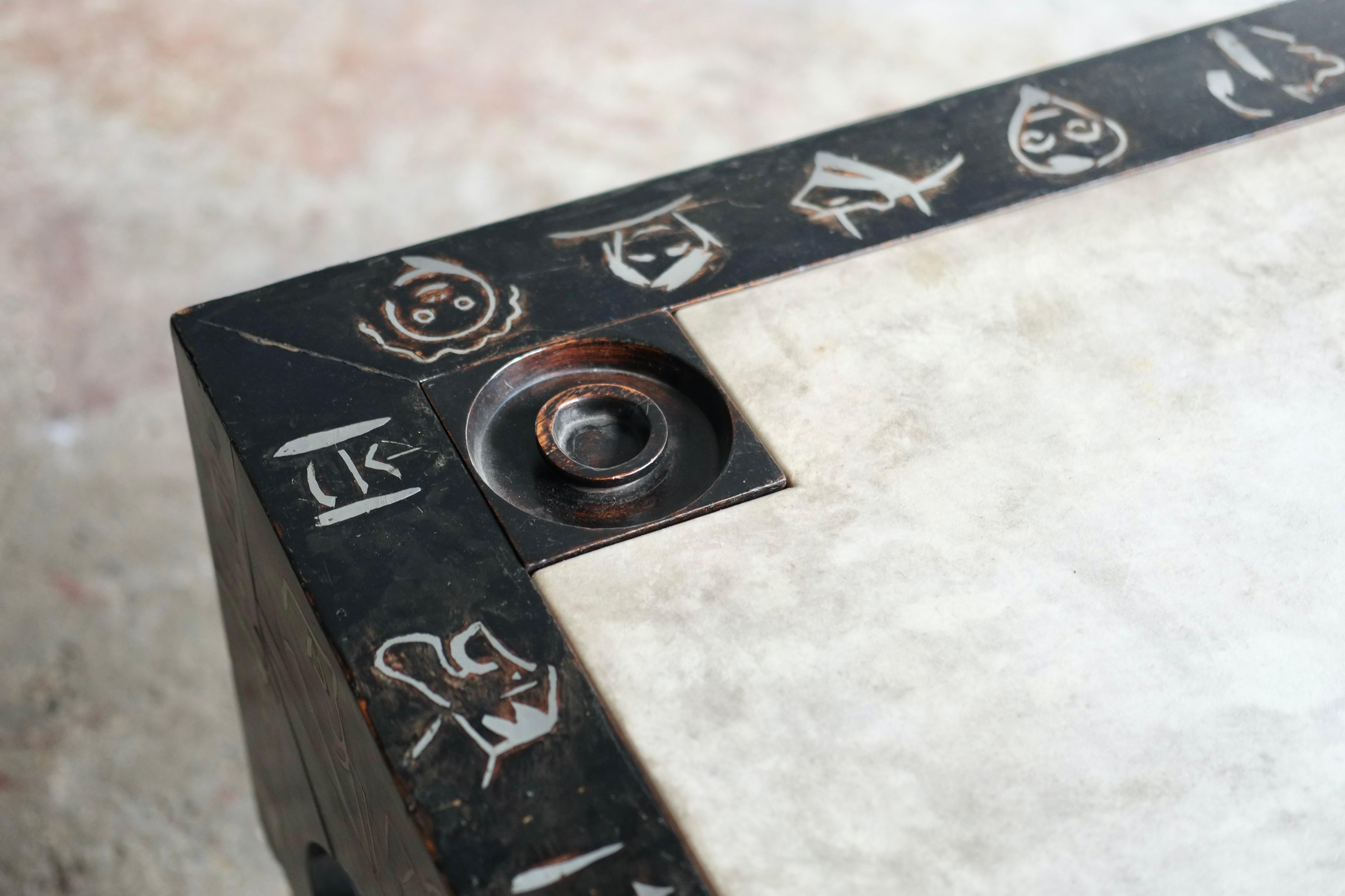 Carlo Bugatti Games Table, Circa 1900, Vellum and Pewter Inlay at 1stDibs