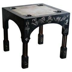 Used Carlo Bugatti Games Table, Circa 1900, Vellum & Pewter Inlay