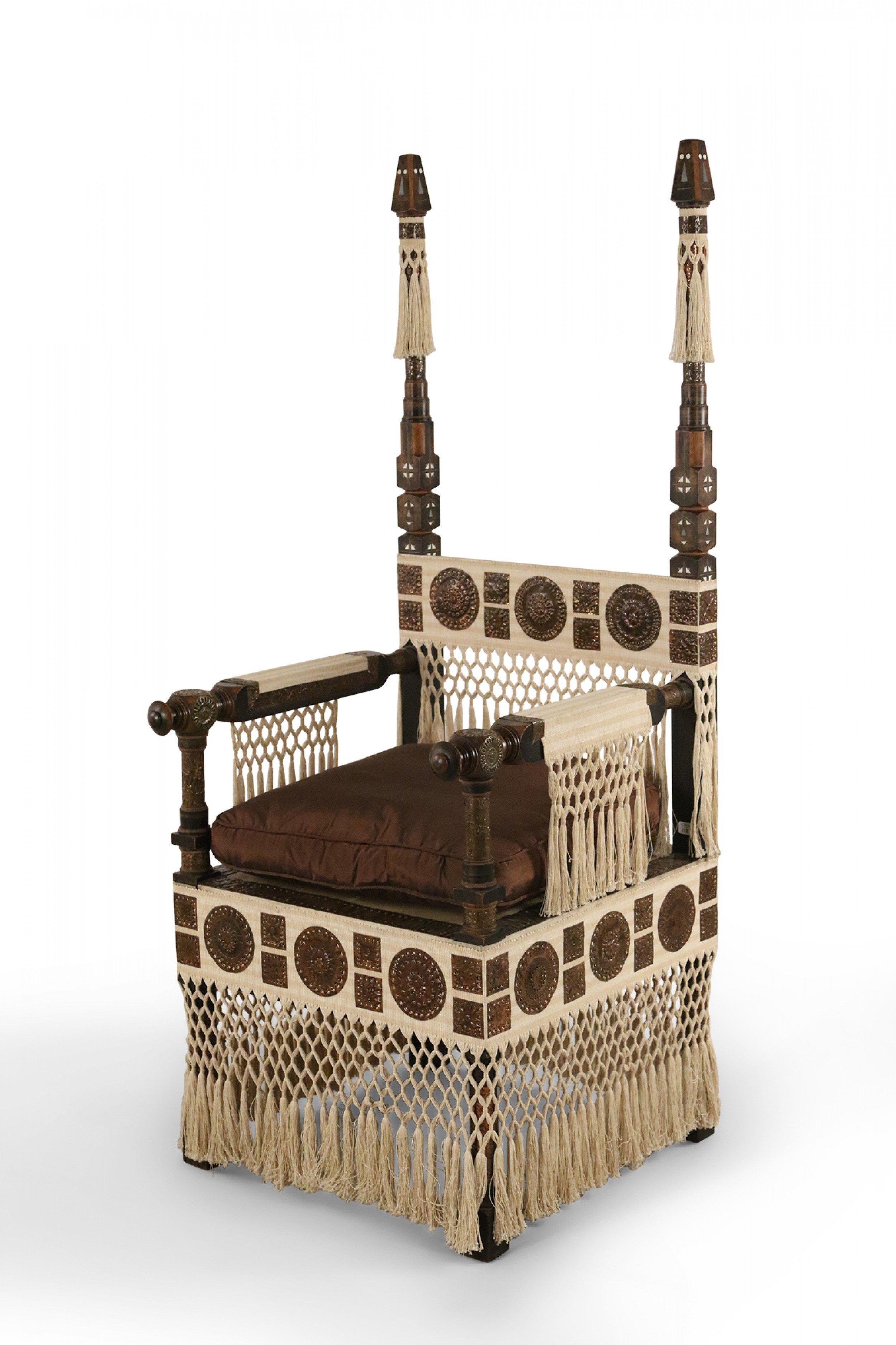 Carlo Bugatti Italian Art Deco Mahogany and Copper Fringed Throne Chair In Good Condition In New York, NY