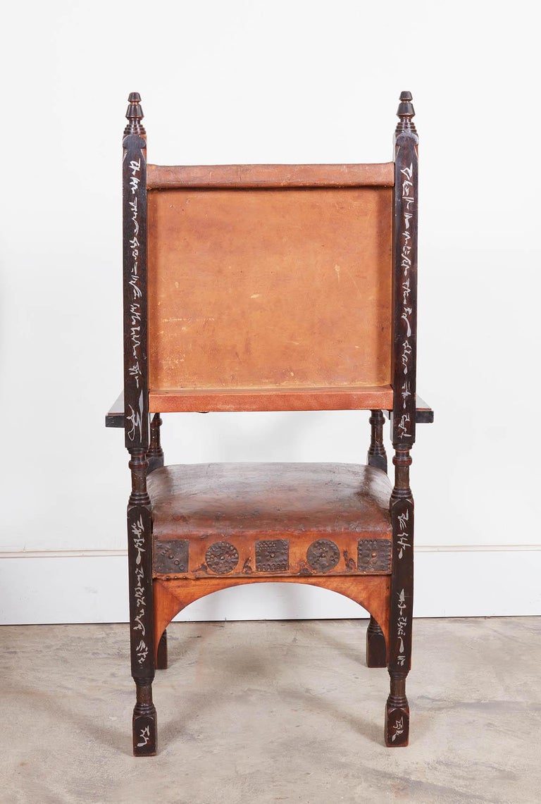 Early 20th Century Carlo Bugatti Pewter Inlaid and Walnut  Upholstered  Armchair For Sale