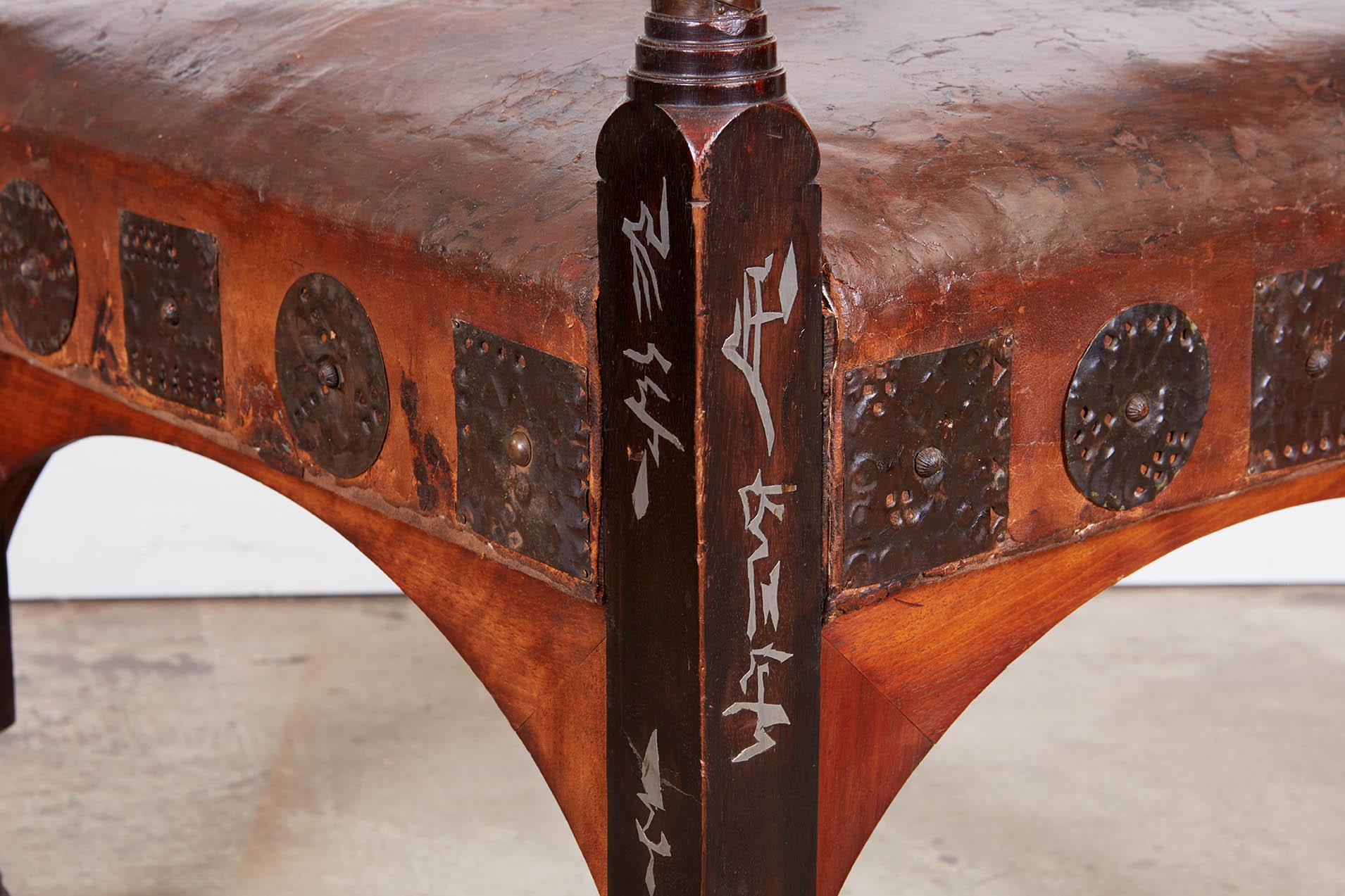 Carlo Bugatti Pewter Inlaid and Walnut  Upholstered  Armchair In Good Condition In Montreal, QC