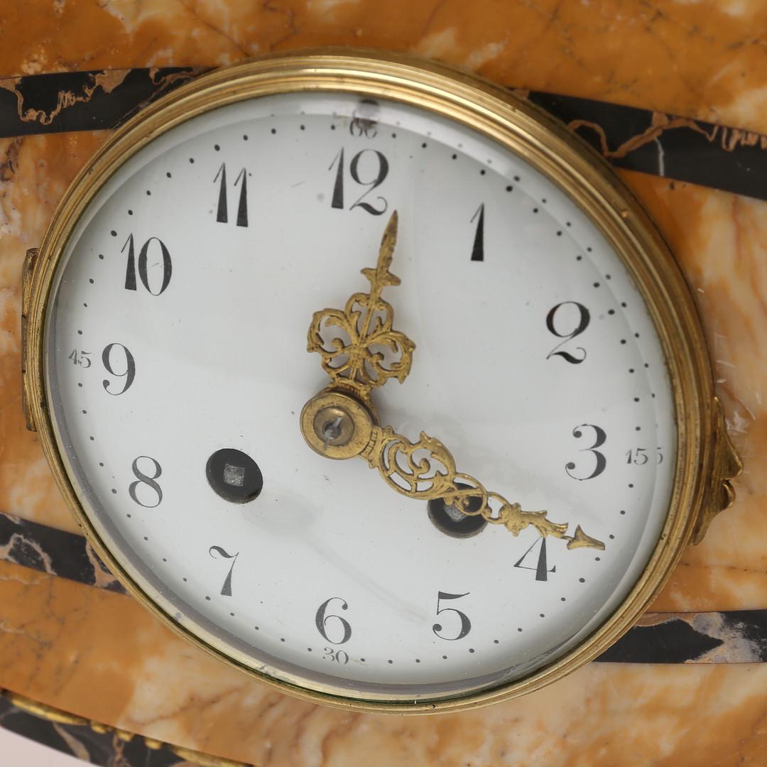 French Carlo Bugatti Style Art Deco Marble Clock For Sale