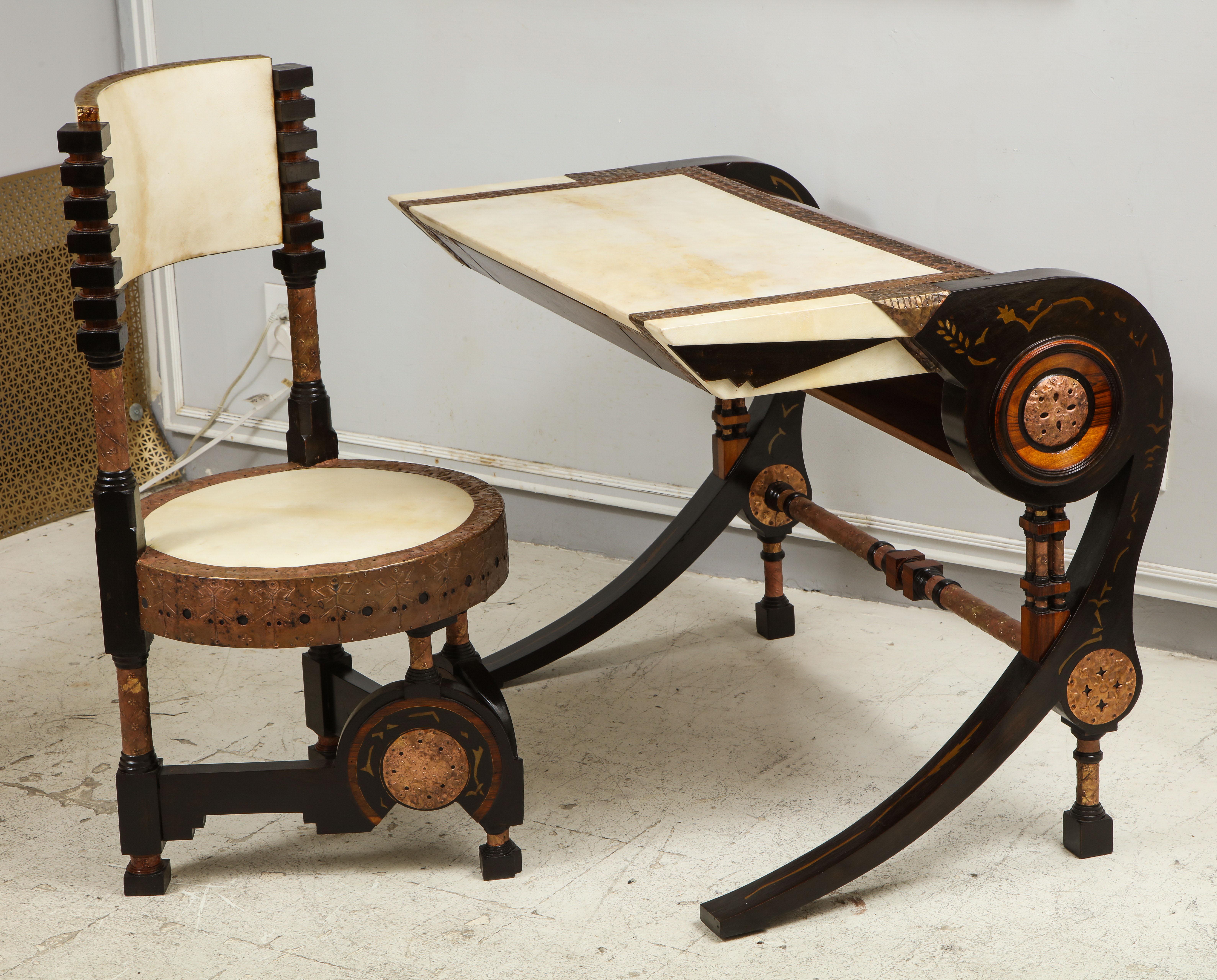 Other Carlo Bugatti-Style Writing Desk with Chair