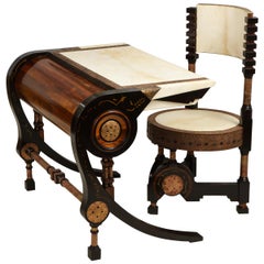 Carlo Bugatti-Style Writing Desk with Chair