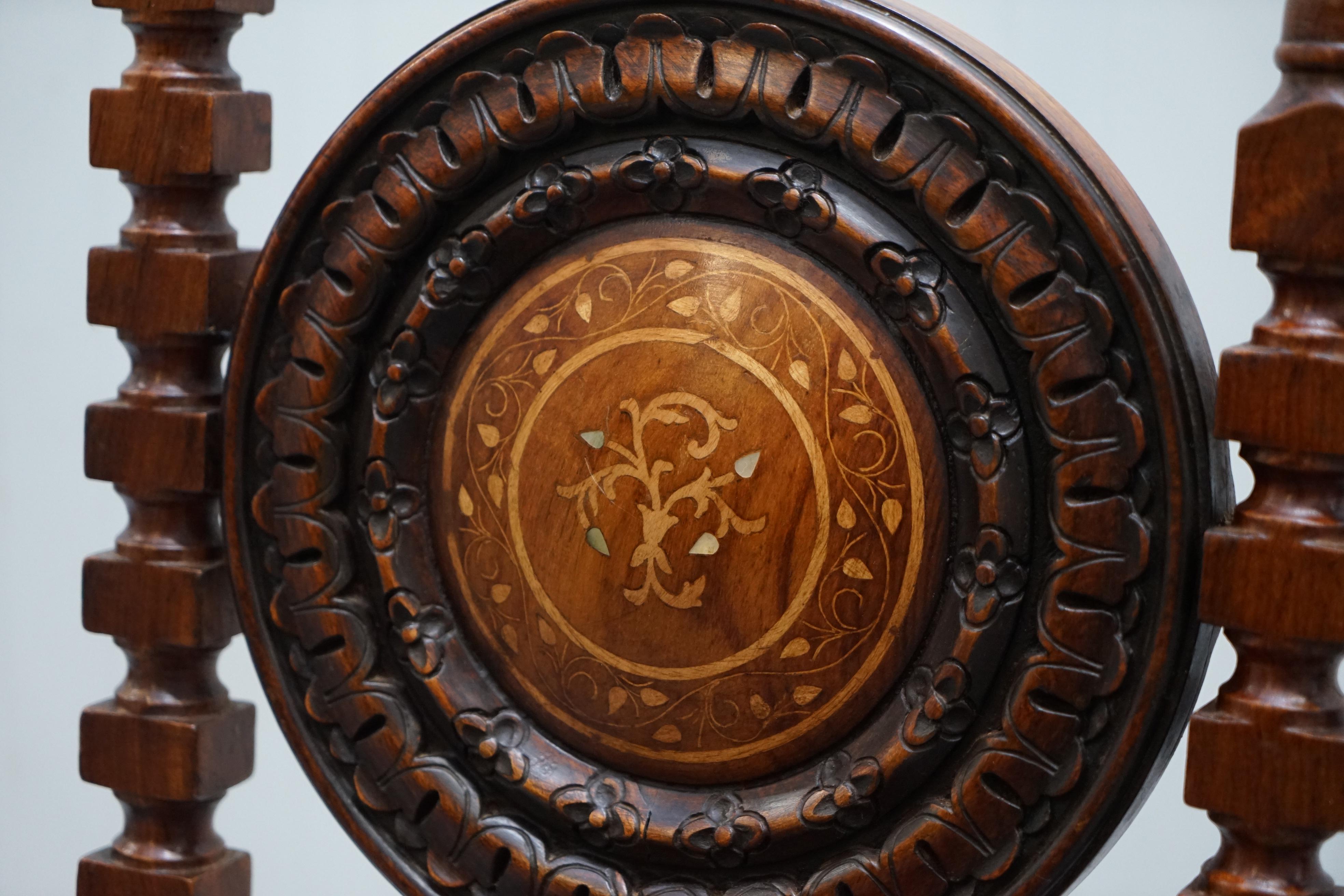 Italian Carlo Bugatti Throne Chair Solid Hardwood Hand Carved Wood Rare Find, circa 1900