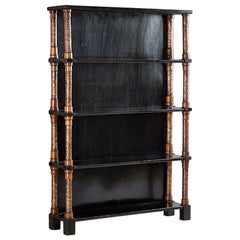 Carlo Bugatti Walnut Bookcase Inlaid with Pewter and Applied Hand Beaten Copper