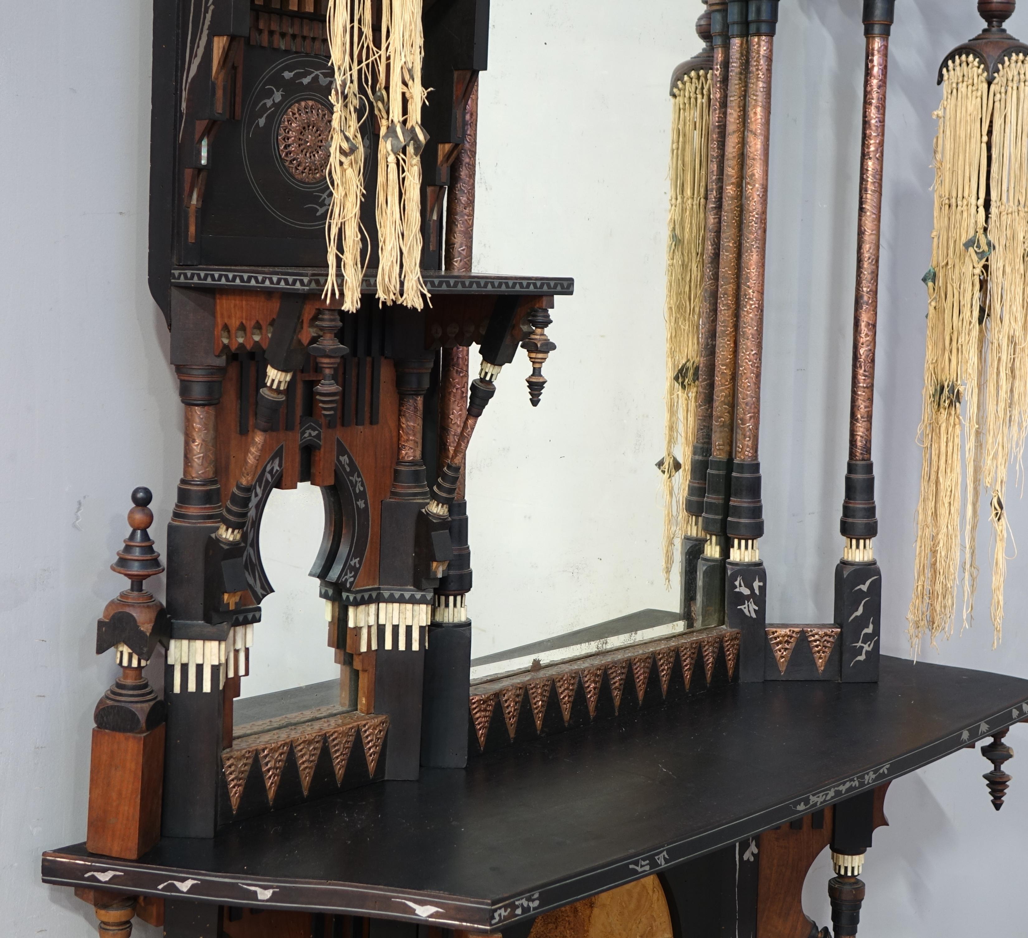 Carlo Bugatti's Console Table, Parchment, Camel Skin Fringes, Orientalist Design 6