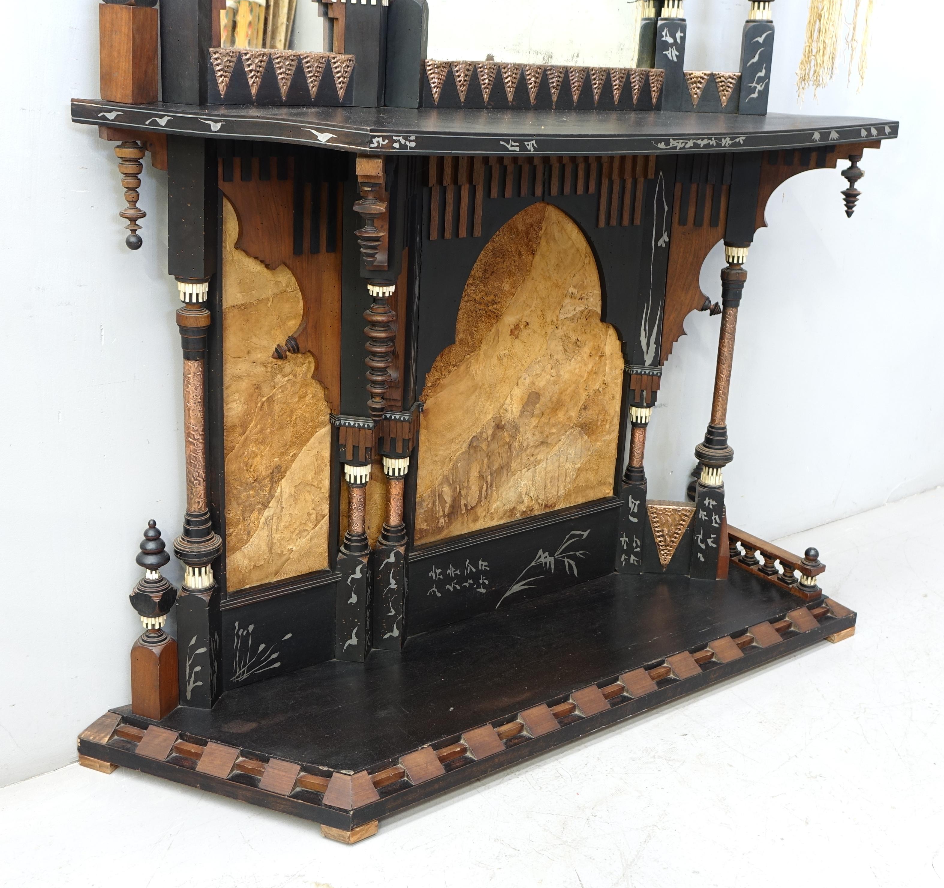 Carlo Bugatti's Console Table, Parchment, Camel Skin Fringes, Orientalist Design 7