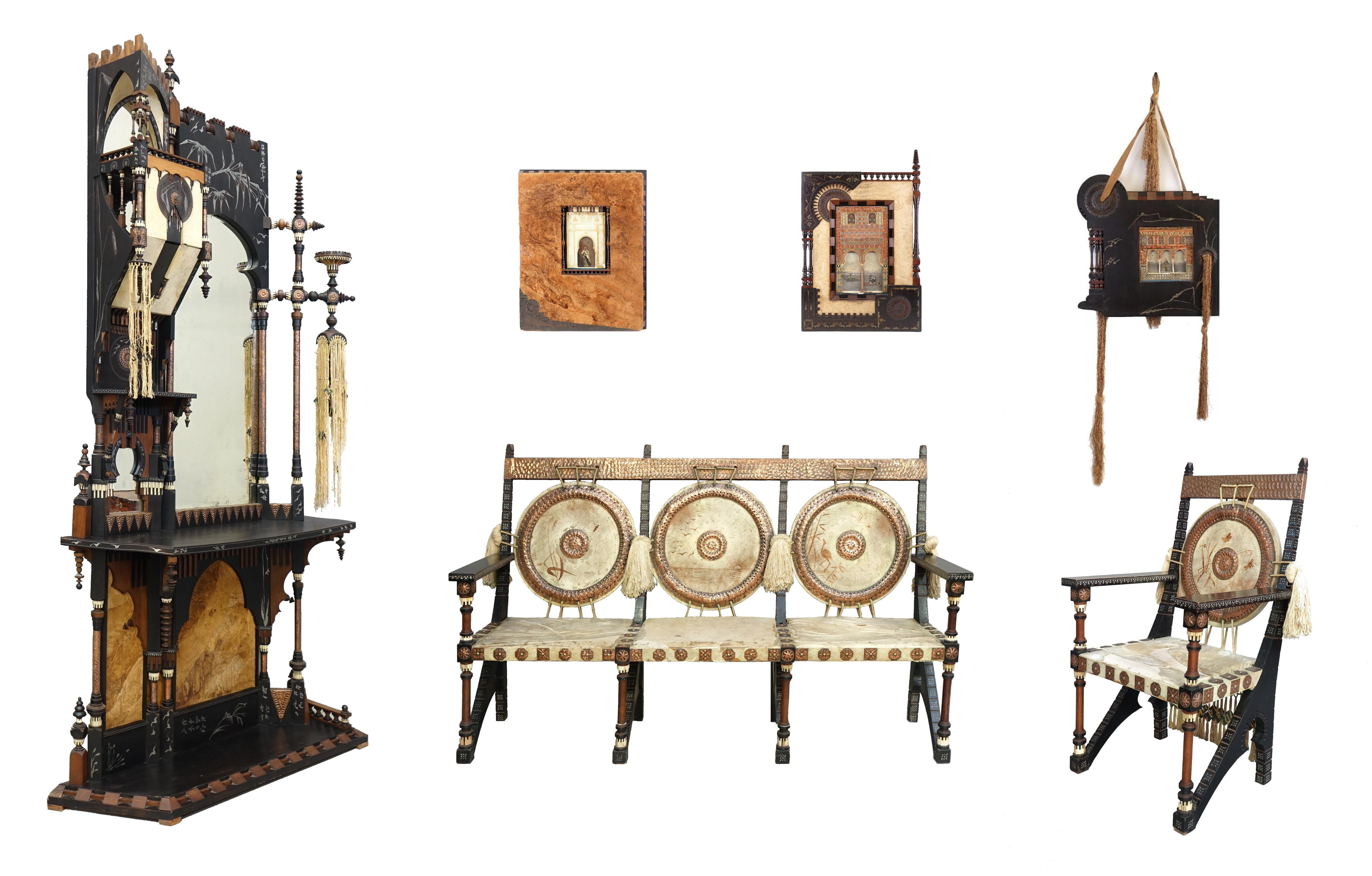 Animal Skin Carlo Bugatti's Console Table, Parchment, Camel Skin Fringes, Orientalist Design