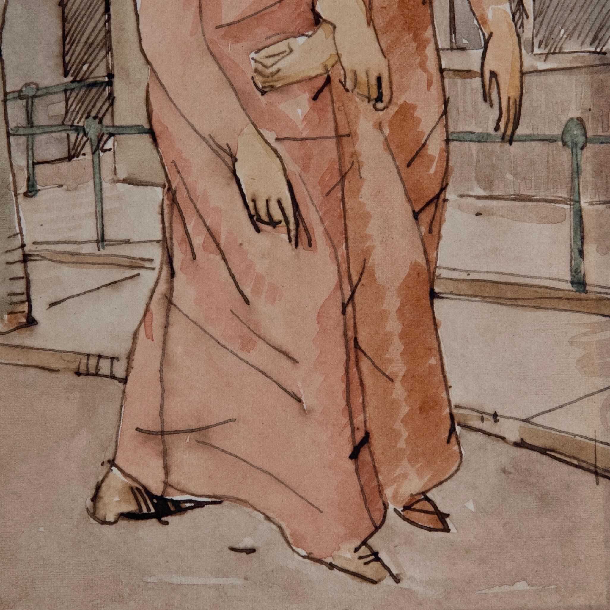 1930s colored drawing inscribed on the back 
