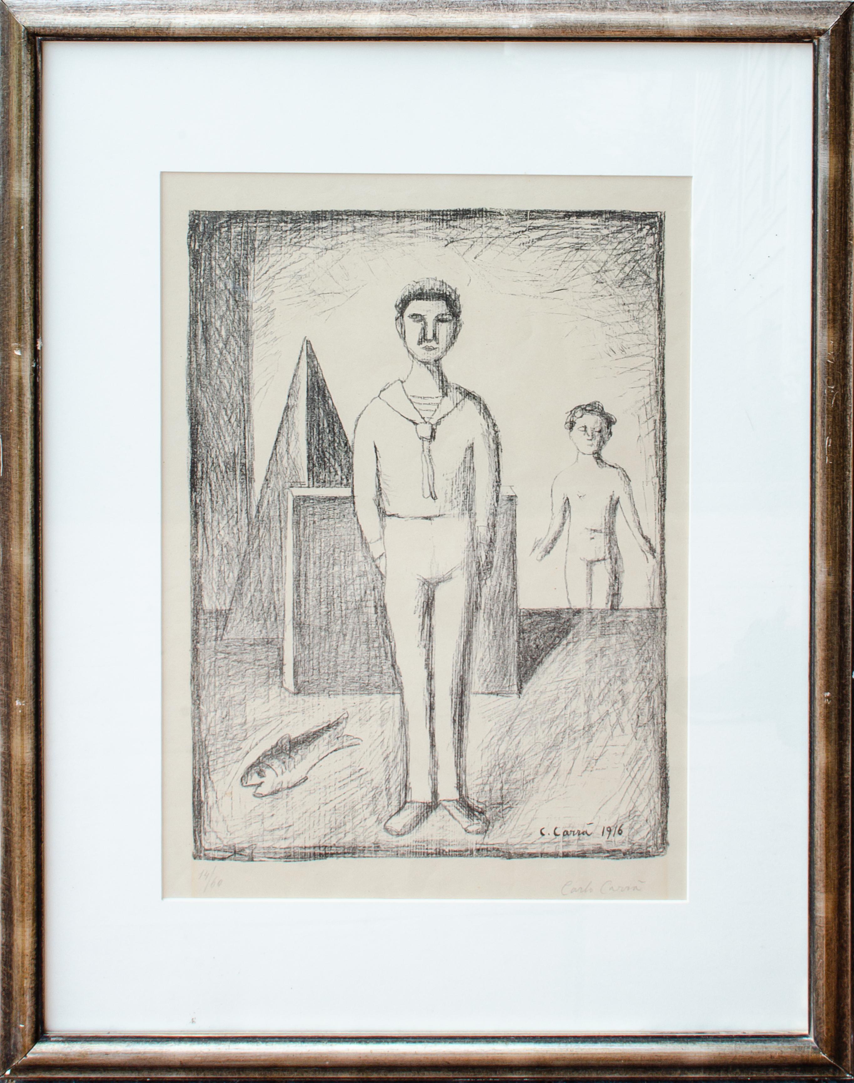 Carlo Carrà 1916 Litografia futurista in vendita 1
