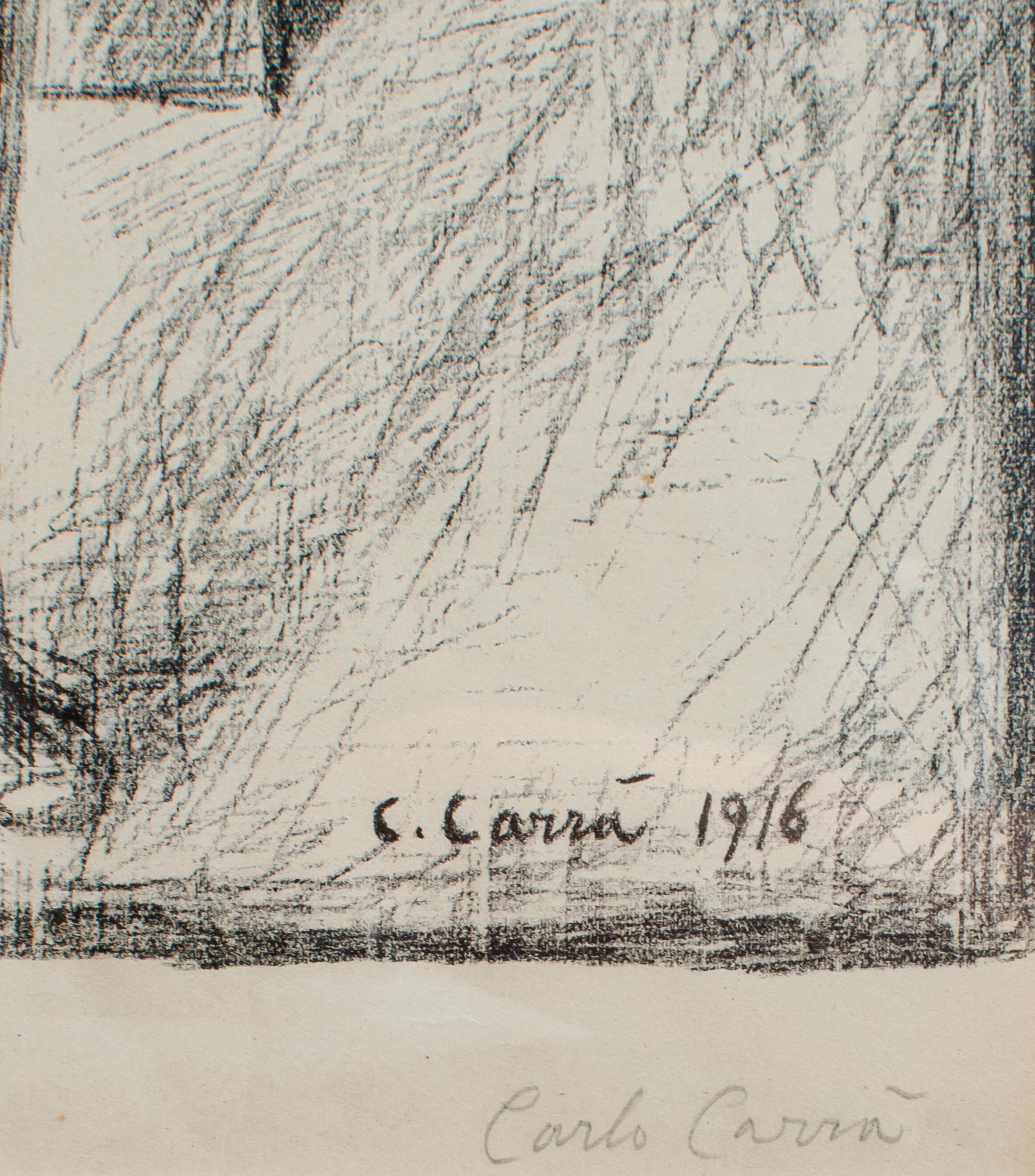 Carlo Carrà 1916 Litografia futurista in vendita 2