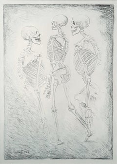 Vintage Dance of the Skeletons -  Original Lithograph by Carlo Carrà - 1944