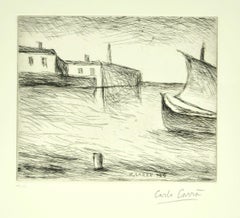 Paysage marin - Gravure de Carlo Carrà - 1964