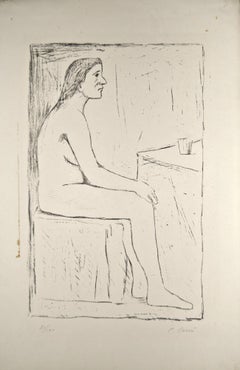 Sitzender Akt – Originallithographie von Carlo Carr – 1920 ca.