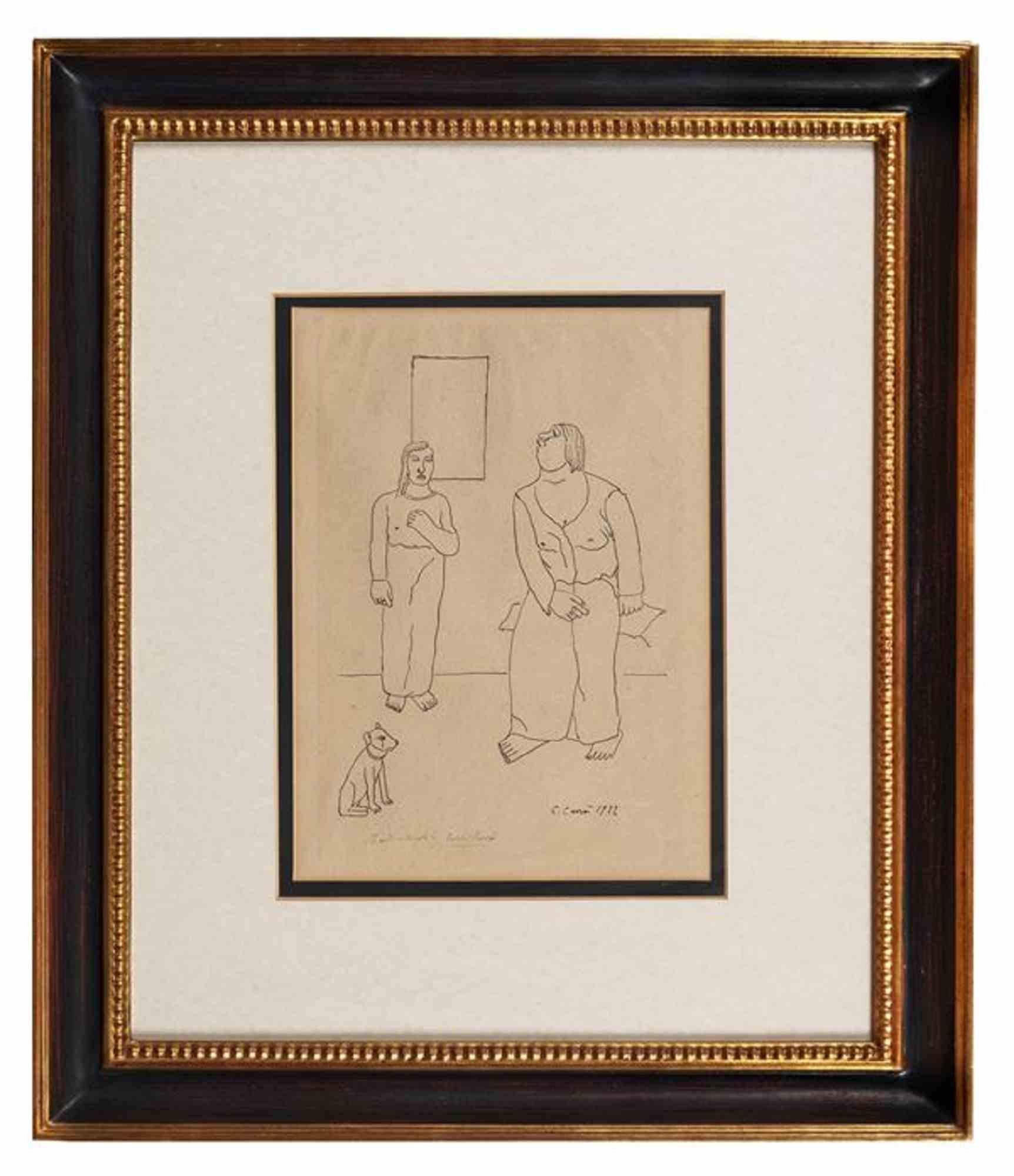 The Acrobats is an original modern artwork realized by Carlo Carrà in 1922.

Lithograph on paper.

Hand signed and dated on the lower margin.

Titled on the lower margin " I Saltimbanchi".

Includes frame:71 x 5.5 x 60.5 cm

This Italian avant-garde