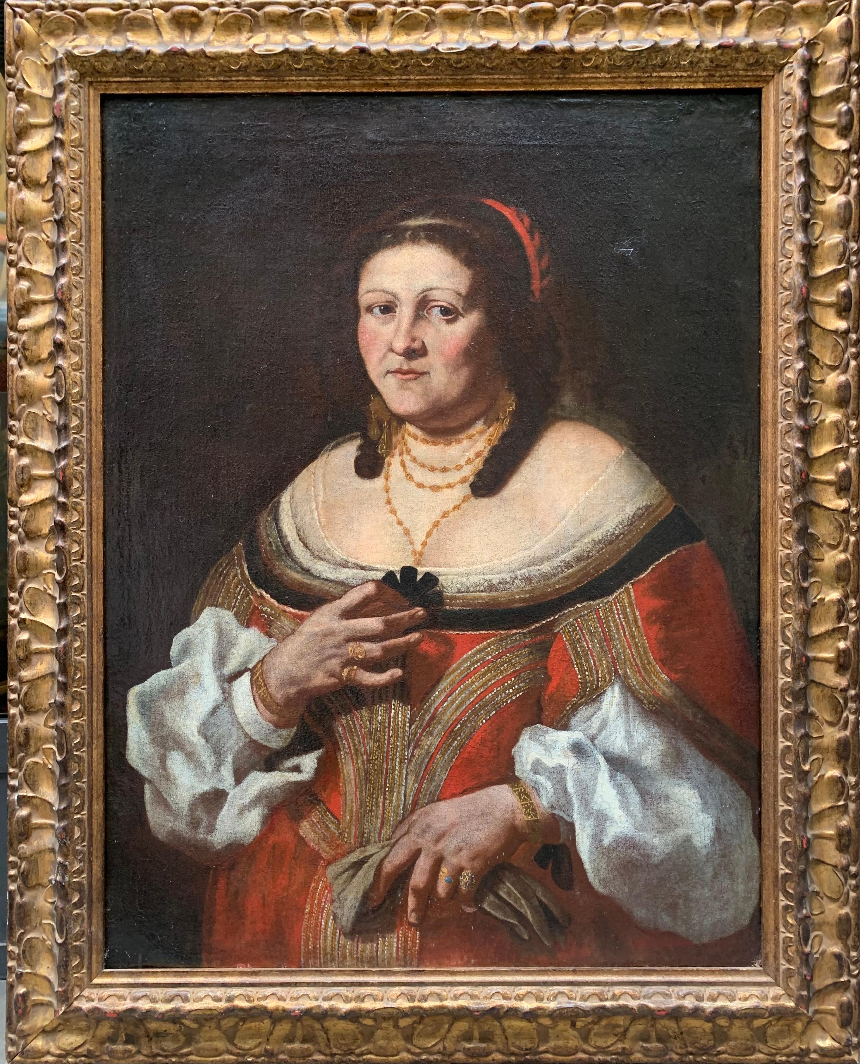 Porträt einer Adeligen. 
Carlo Ceresa zugeschrieben. (1609 - 1679, Bergamo)
Öl auf Leinwand.

Größe cm 110x86,5cm mit Rahmen

Um 1640.

Dieses Porträt stellt eine Frau mittleren Alters mit großem Realismus dar, wie er insbesondere für die Maler der