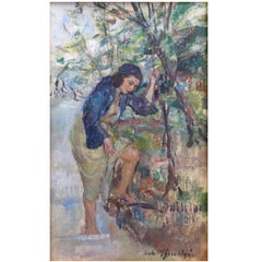 Painting "Female figure in the stream," Carlo Cherubini, 1950s