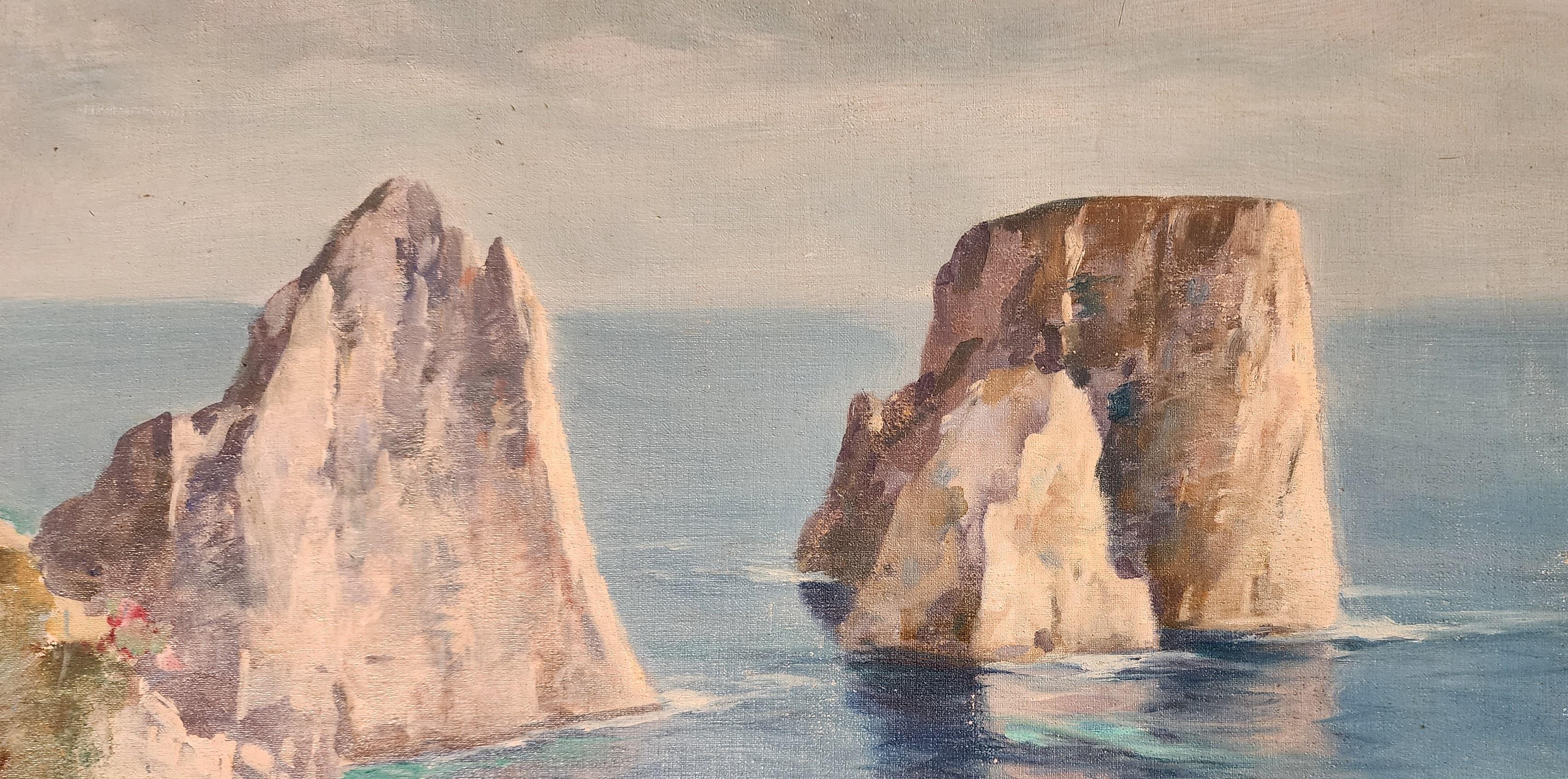 Carretera Alrededor de Capri, Mar Tirreno, Paisaje Italiano, Isla, Región Campania - Painting de Carlo Ciappa