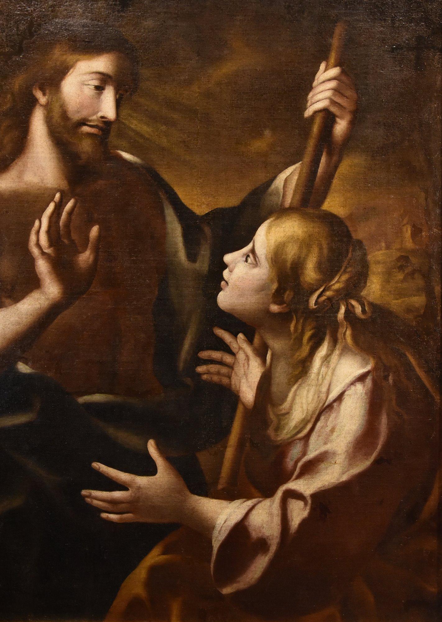 Pintor boloñés de finales del siglo XVII
Círculo de Carlo Cignani (Bolonia 1628 - Forlì 1719)

Noli me tangere
''Aparición de Cristo a María Magdalena''

óleo sobre lienzo
120 x 92 cm
enmarcado 132 x 103 cm.

Se trata de una obra fascinante, tanto