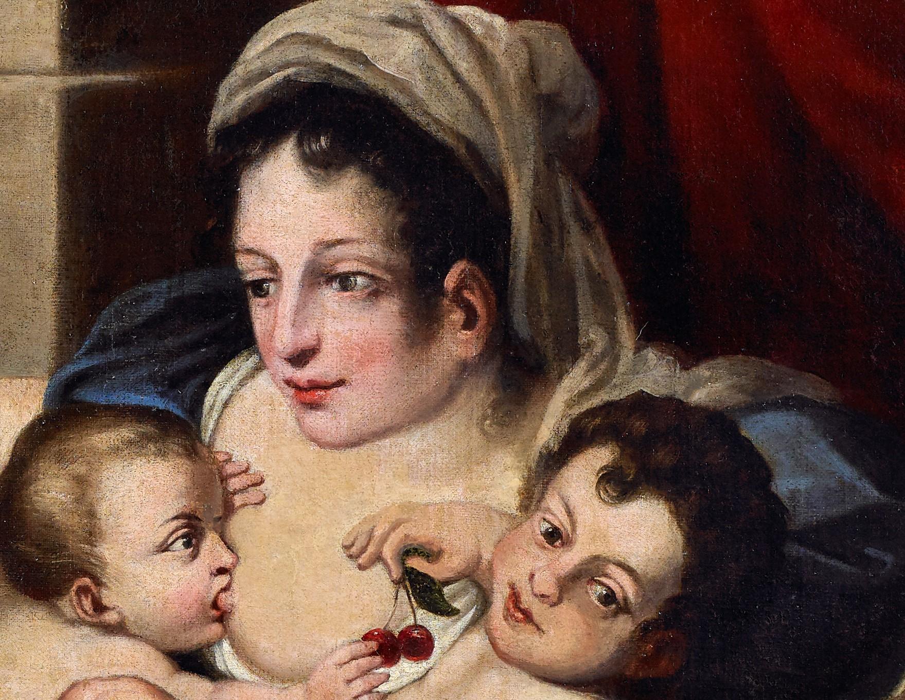 17. Jahrhundert Allegorie der Nächstenliebe Carlo Cignani Madonna mit Kind Öl auf Leinwand  im Angebot 3