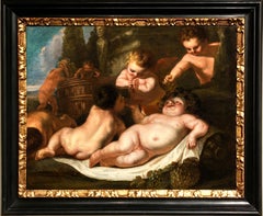 Bacchus Putti Oil on canvas Paint Art Old master Italy Quality 17th Century Roma