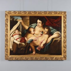 Painting Allegory of Charity, Oil on canvas, late 1600s early 1700s.