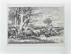 Antique Herd of Buffaloes - Etching by Carlo Coleman - 1849