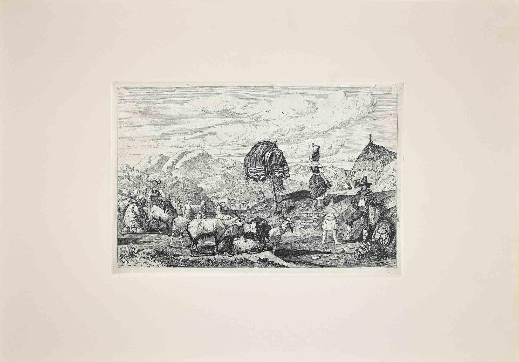 Carlo Coleman Figurative Print - The Landscape of Roman Countryside - Etching After Charles Coleman - 1992