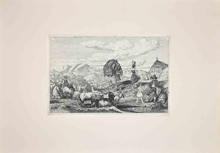 Carlo Coleman Figurative Print - The Landscape of Roman Countryside-Original Etching After Charles Coleman - 1992
