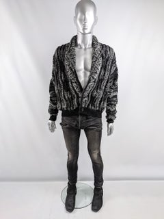 Carlo Colucci Mens Vintage Black & Silver Twisted Wool Knit Blouson Jacket 1980s