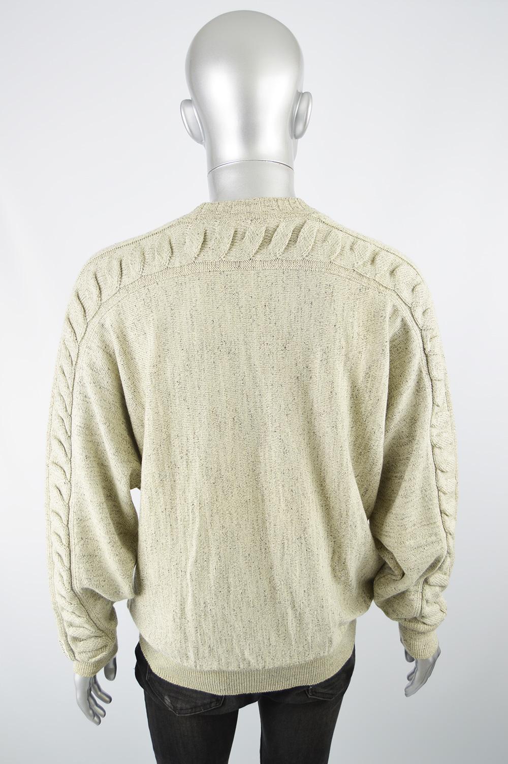 Carlo Colucci Men's Vintage Cream Checkerboard Pattern Cable Knit Sweater 1
