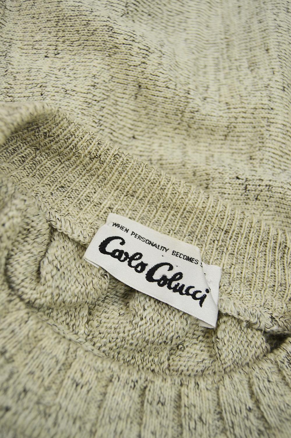 Carlo Colucci Men's Vintage Cream Checkerboard Pattern Cable Knit Sweater 2