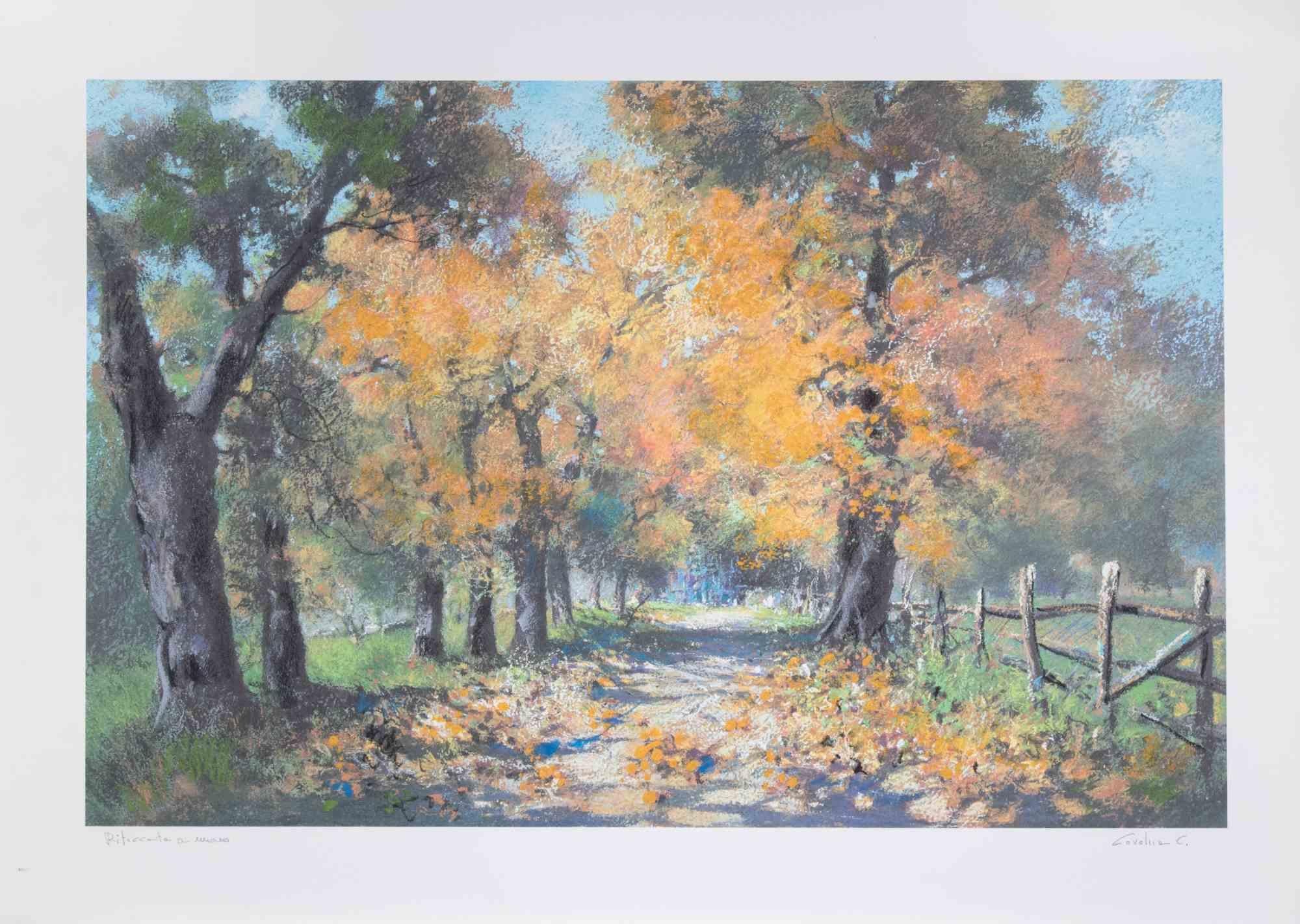 Autumn Landscape  - Lithograph by Carlo Cordua - 1980s