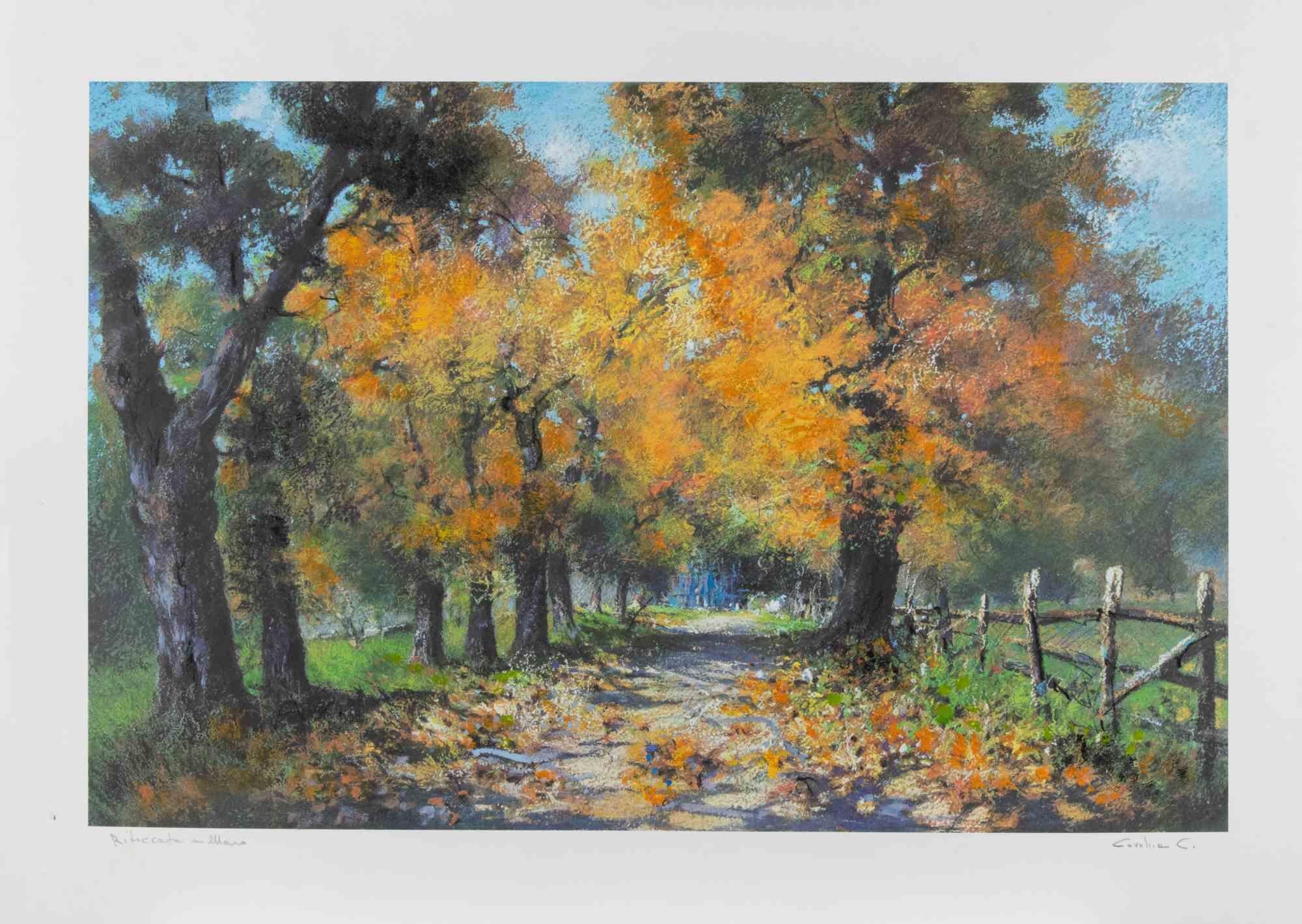 Autumn Landscape - Lithograph by Carlo Cordua - 1980s