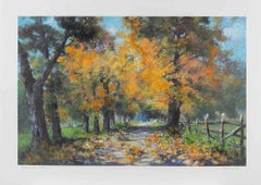 Autumn Landscape - Lithograph by Carlo Cordua - 1980s