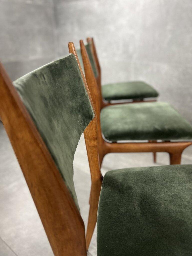 Carlo de Carli 1950s Wooden Dining Chairs with Green Velvet, Set of 6 2