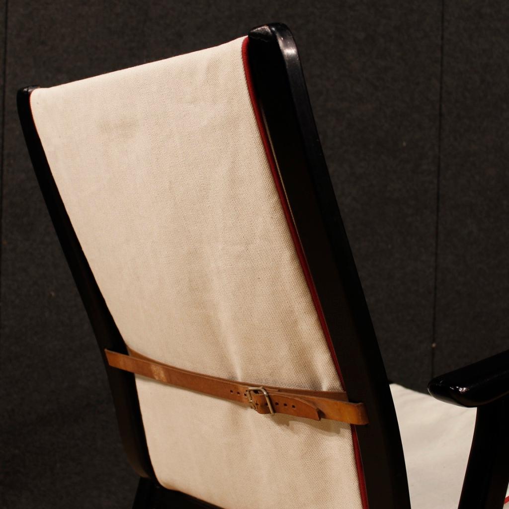 Carlo de Carli 20th Century Wood and White Fabric Italian Design Armchairs, 1960 4