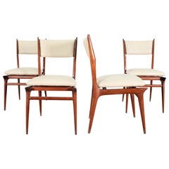 Midcentury Wood and Leatherette Chairs Carlo de Carli Italy 1950s Set of 4