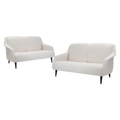 Carlo de Carli "808" for Cassina Wool Bouclé Pair of Two Seat Sofas. Italy, 1950