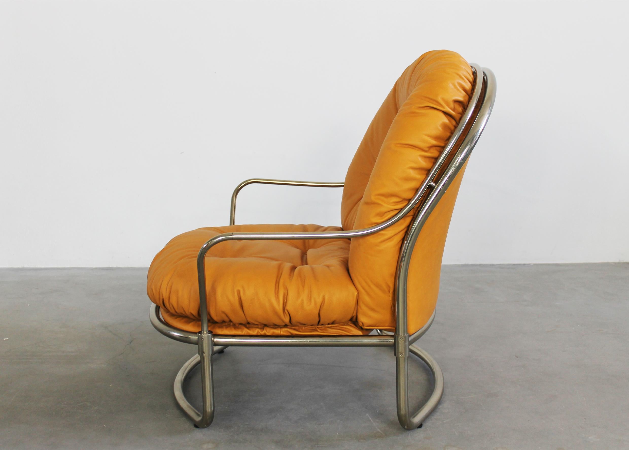 Carlo de Carli 915 Armchair with Footrest in Metal and Leather by Cinova 1970s For Sale 1