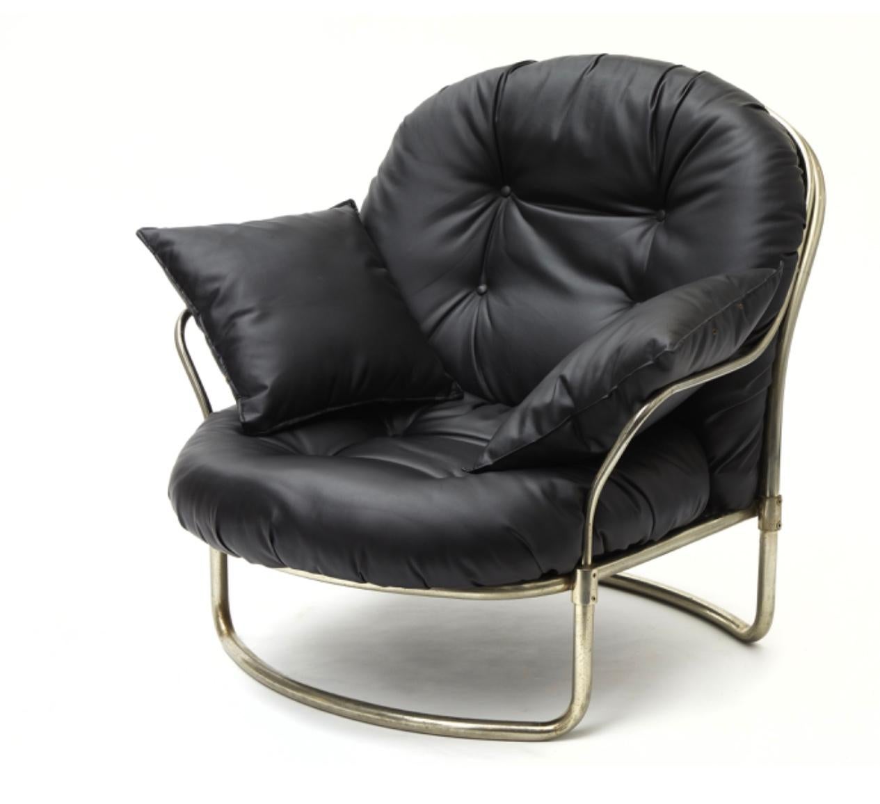 Other Carlo de Carli Armchair with Puff Chromed Brass Leather, 1968, Italy For Sale