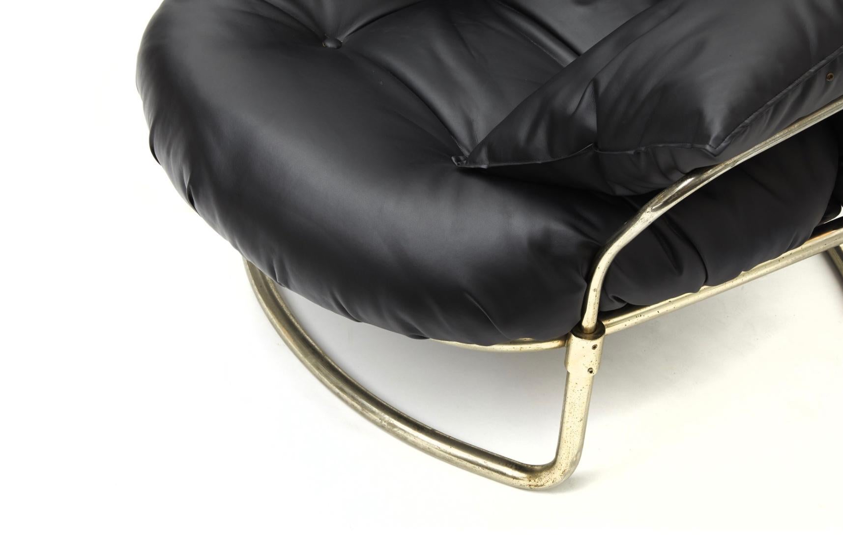 Mid-20th Century Carlo de Carli Armchair with Puff Chromed Brass Leather, 1968, Italy For Sale