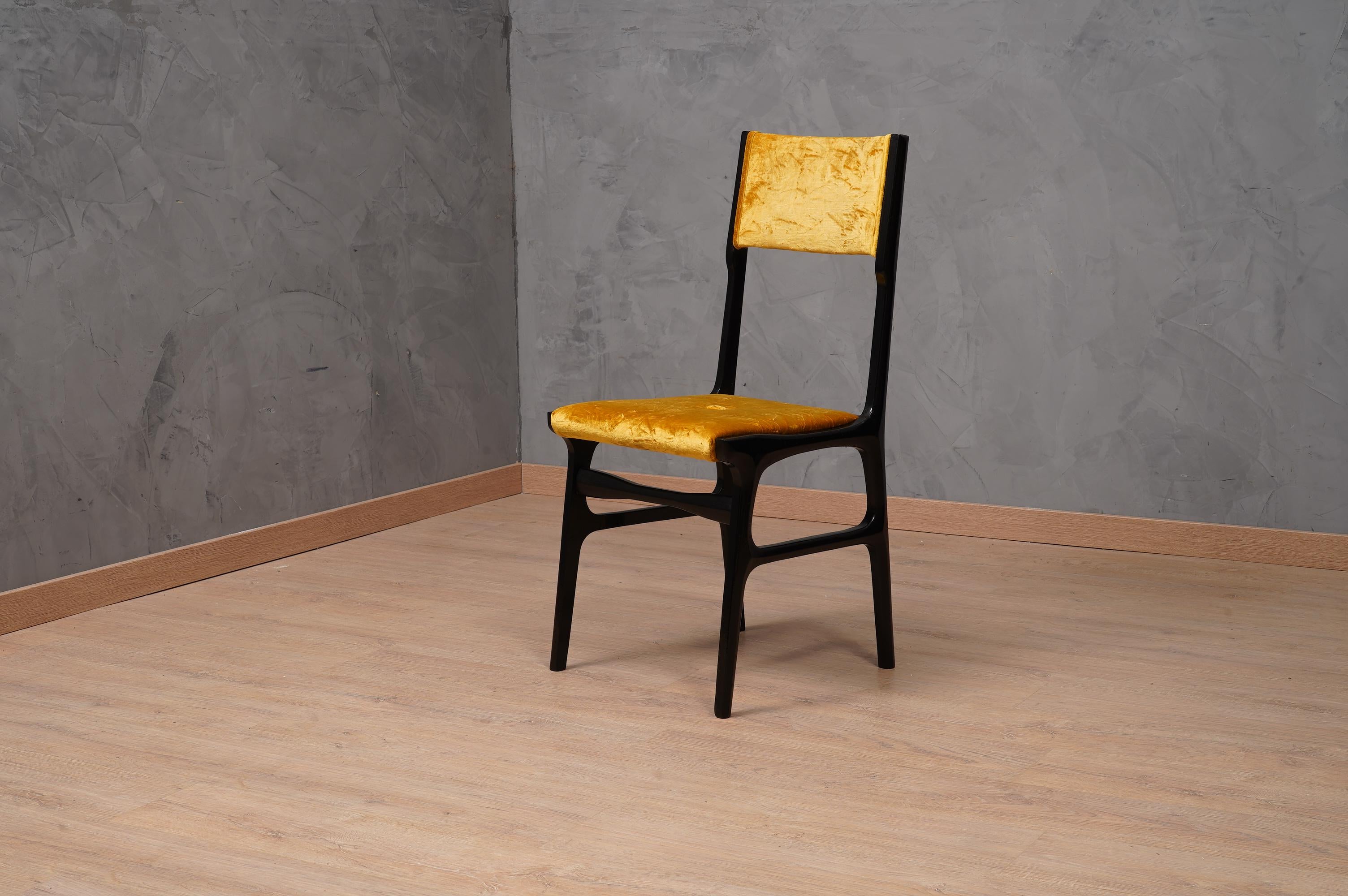 Carlo De Carli attributed Gold Velvet Italian Midcentury Chairs, 1955 5