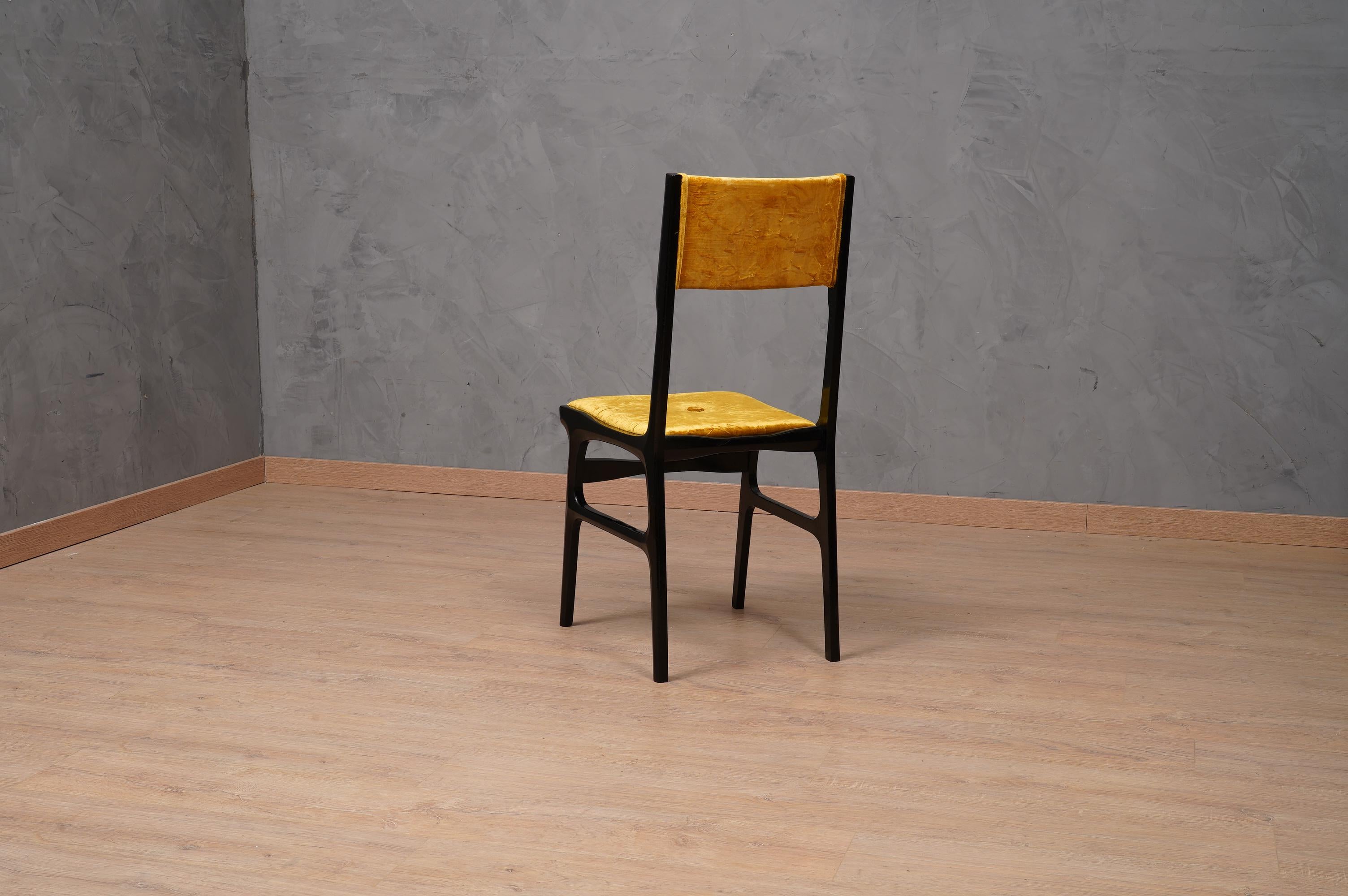 Carlo De Carli attributed Gold Velvet Italian Midcentury Chairs, 1955 7