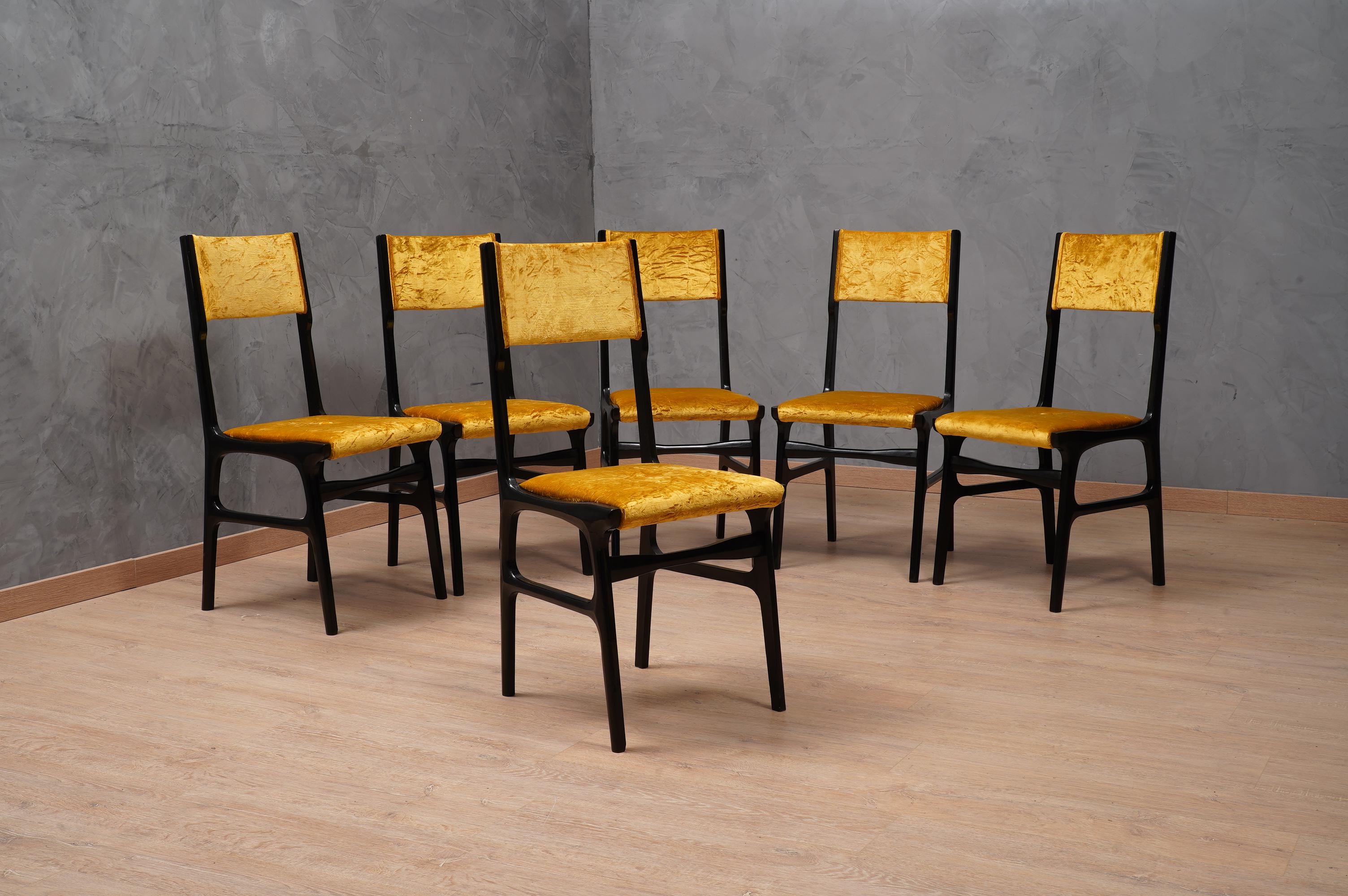 Carlo De Carli attributed Gold Velvet Italian Midcentury Chairs, 1955 8