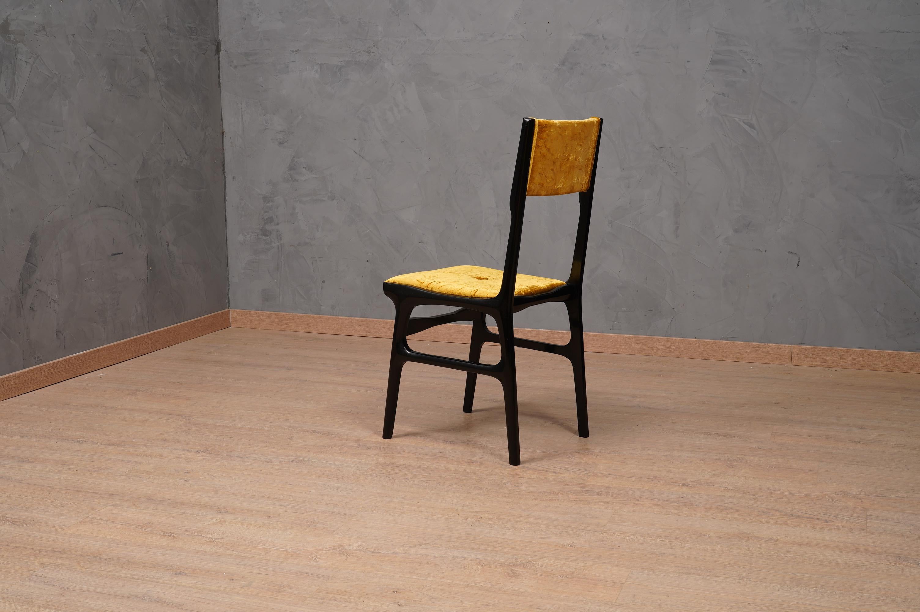 Carlo De Carli attributed Gold Velvet Italian Midcentury Chairs, 1955 1